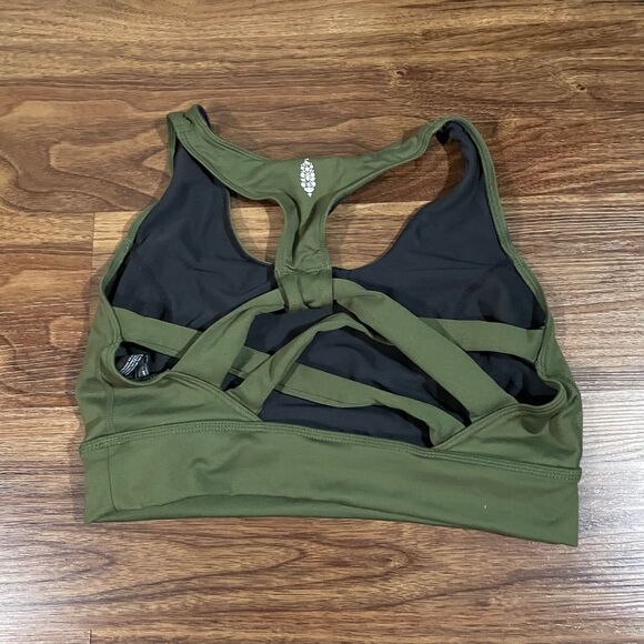 Free People Never Better Synergy Bra Womens Medium NO PADS Olive Green Yoga Gym - Picture 7 of 8